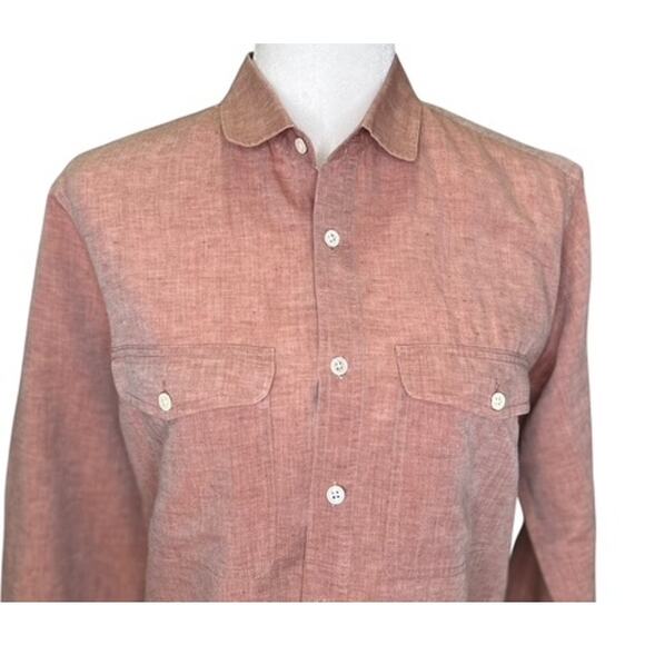 Theory Rotuma Jugen Mens Mauve Long Sleeve Linen Blend Button Up Shirt Small - Picture 2 of 8